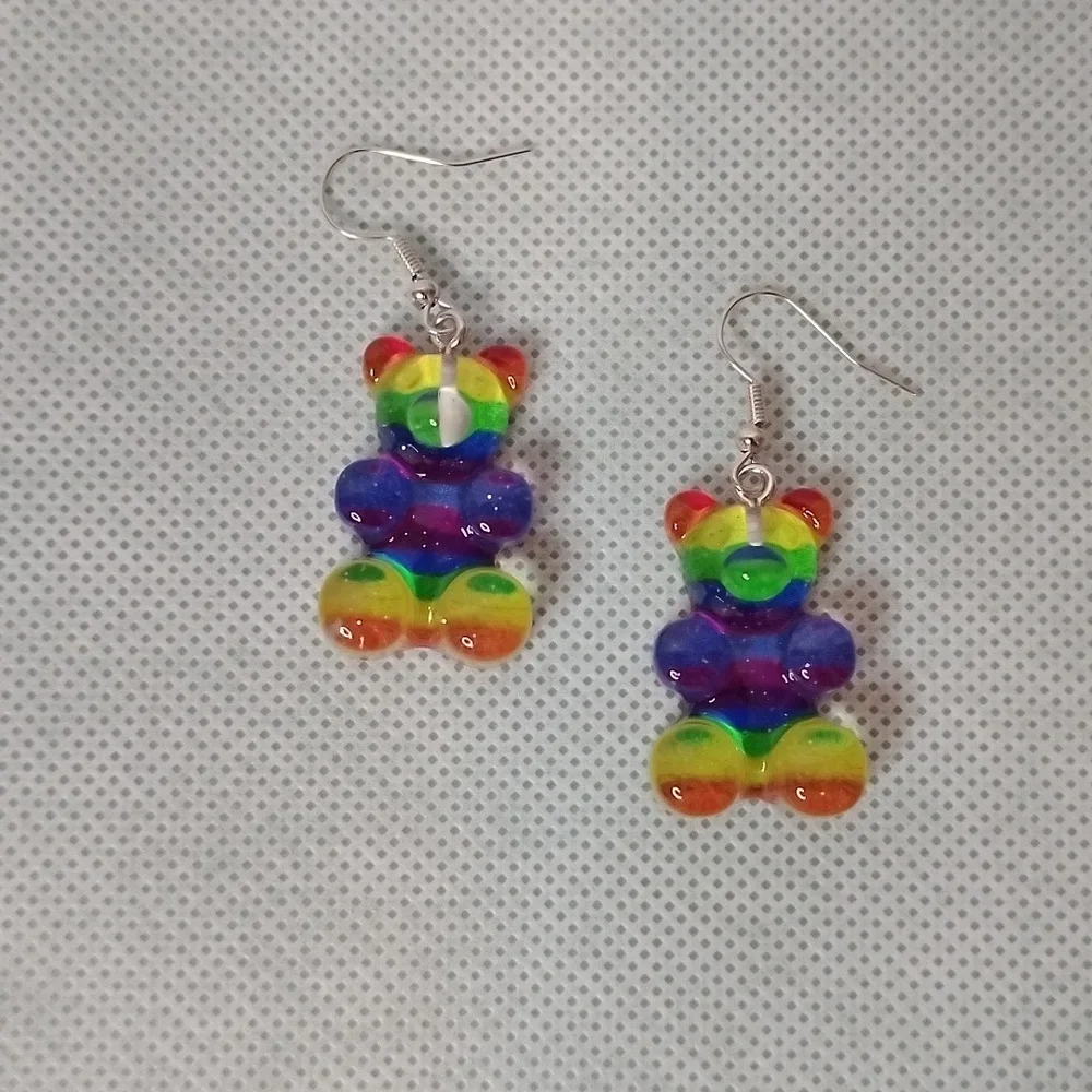 Girls / Womens Rainbow Teddy Bear Pierced Earrings
